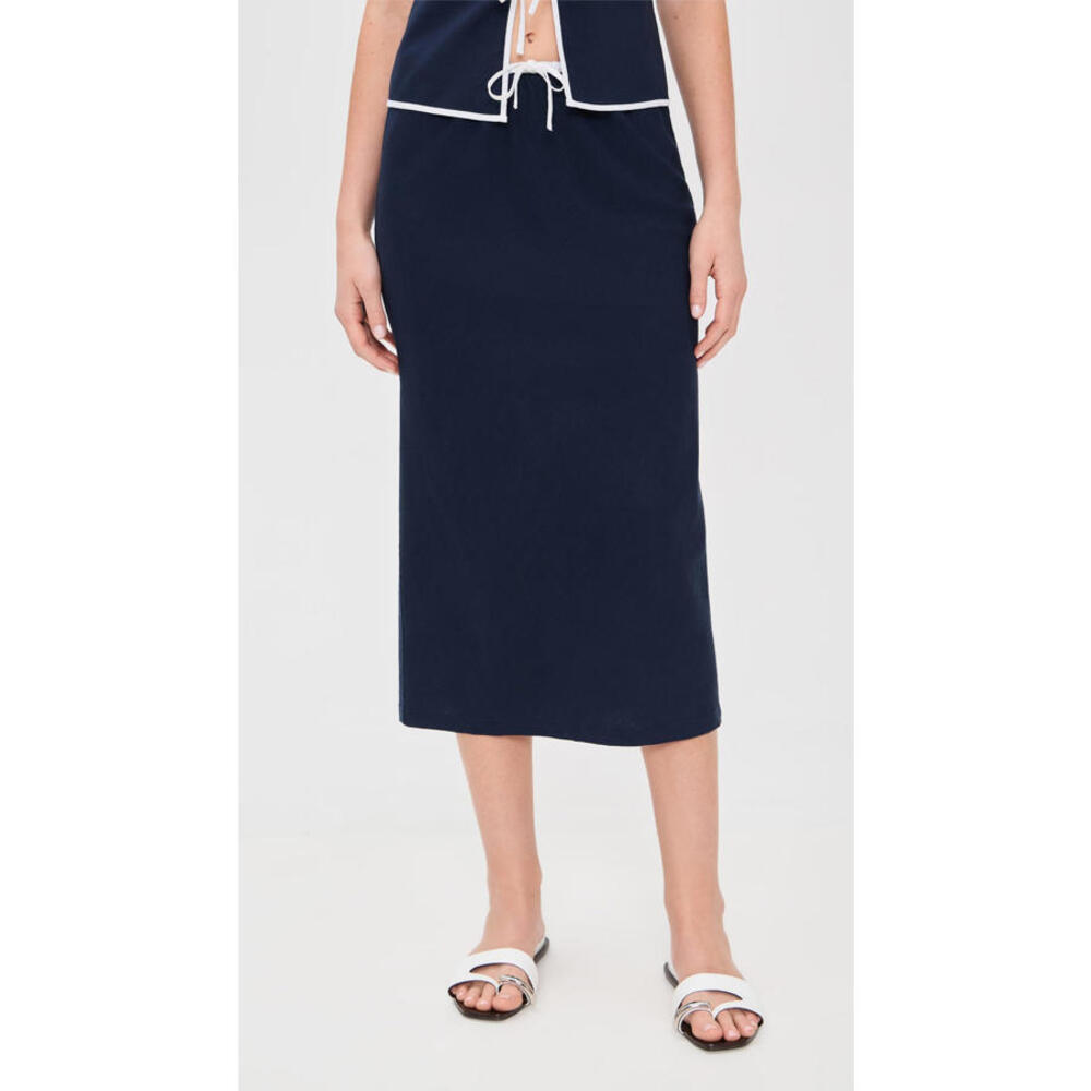 NWT! Onia Air Linen Midi Skirt in Deep Navy/White Size Medium